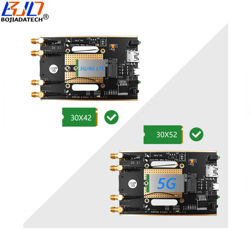 USB 3.0 Type-A to NGFF M.2 Key-B Wireless Adapter 1 SIM Card Slot 4 Antennas Fan Protective Case for 5G 4G LTE Module Modem