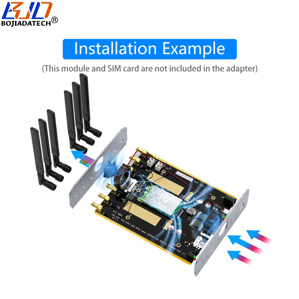 USB 3.0 Type-A To M.2 Key-B Wireless Adapter 2 SIM Card Slot 6 Antennas Protective Case With 2 Fans for 5G 4G LTE Module Modem