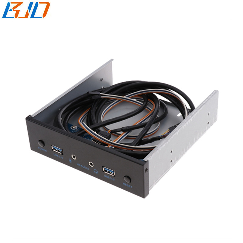 5.25" Desktop Front Panel With 2 USB 3.0 Type-A + 3.5MM HD Audio Earphone Port + Power Reset Button for PC Computer Case