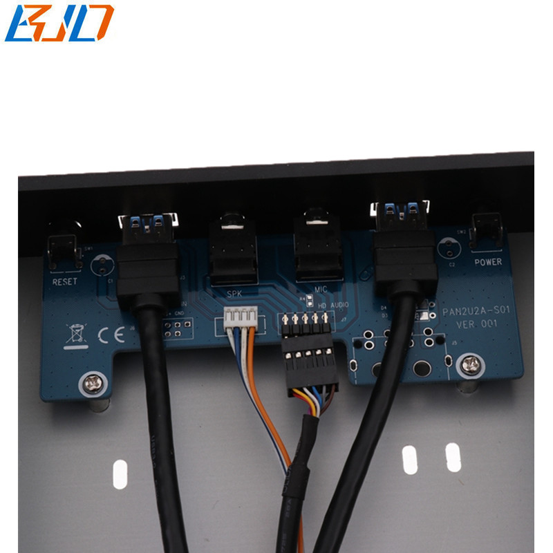5.25" Desktop Front Panel With 2 USB 3.0 Type-A + 3.5MM HD Audio Earphone Port + Power Reset Button for PC Computer Case