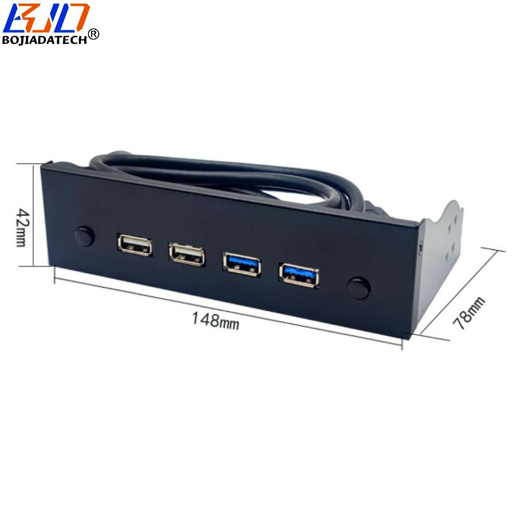 5.25" Desktop Front Panel With 2 * USB 3.0 + 2 * USB 2.0 Type-A Connector + Power & Reset Button for PC Computer Case