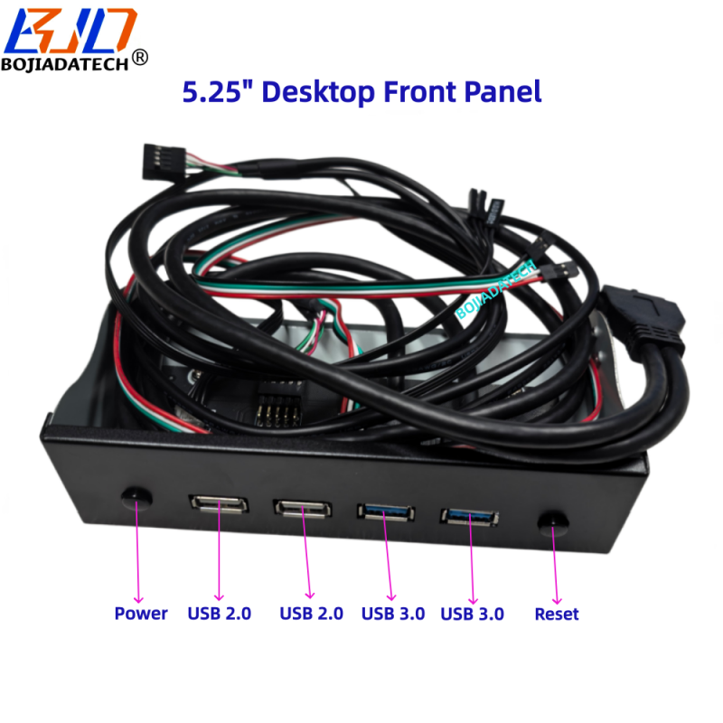 5.25" Desktop Front Panel With 2 * USB 3.0 + 2 * USB 2.0 Type-A Connector + Power & Reset Button for PC Computer Case