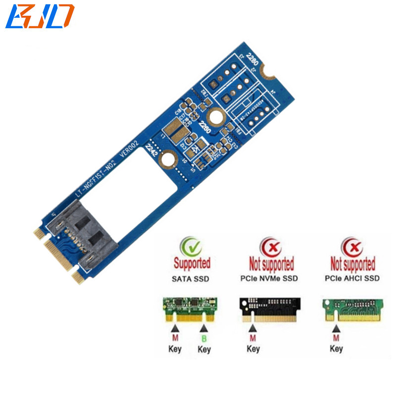 M.2 NGFF B+M Interface to SATA 3.0 7Pin Adapter Riser Card Horizontal for 2.5" 3.5" Hard Disk Drive 5.25" Optical Drive