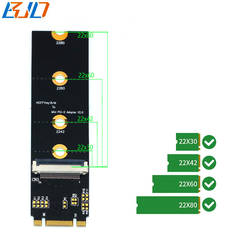 NGFF M.2 Key B+M Key-M Interface to Mini PCI-E MPCIe Slot Wireless Adapter Card + 30CM FPC Cable For Wifi BT Module