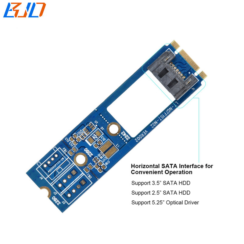 M.2 NGFF B+M Interface to SATA 3.0 7Pin Adapter Riser Card Horizontal for 2.5" 3.5" Hard Disk Drive 5.25" Optical Drive