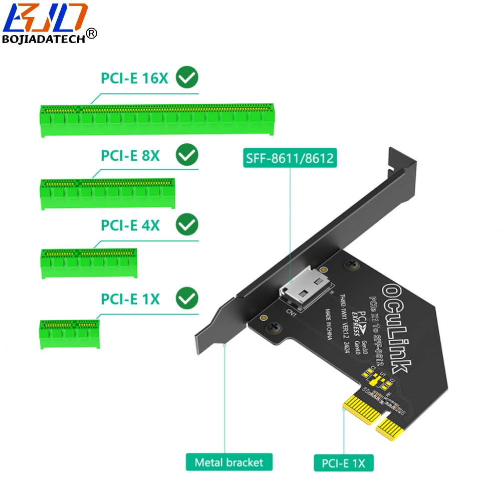 PCI-E 4.0 1X PCIe 3.0 X1 to Oculink SFF-8611 SFF-8612 Connector Adapter Riser Card