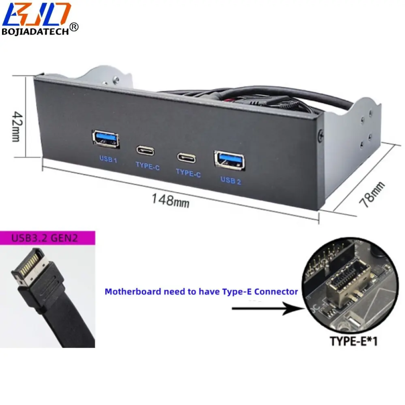 5.25" Desktop Front Panel With 2 * USB 3.2 Type-A + 2 * Type-C Connector 10Gbps For PC Computer Case
