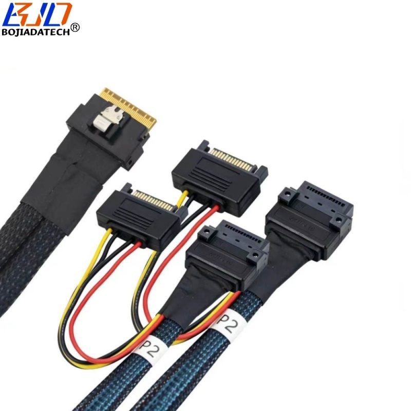 Slimline SFF-8654 8i to 2 * GEN-Z 1C 56PIN Connector Server Data Extension Cable With SATA 15PIN Power 50CM 80CM