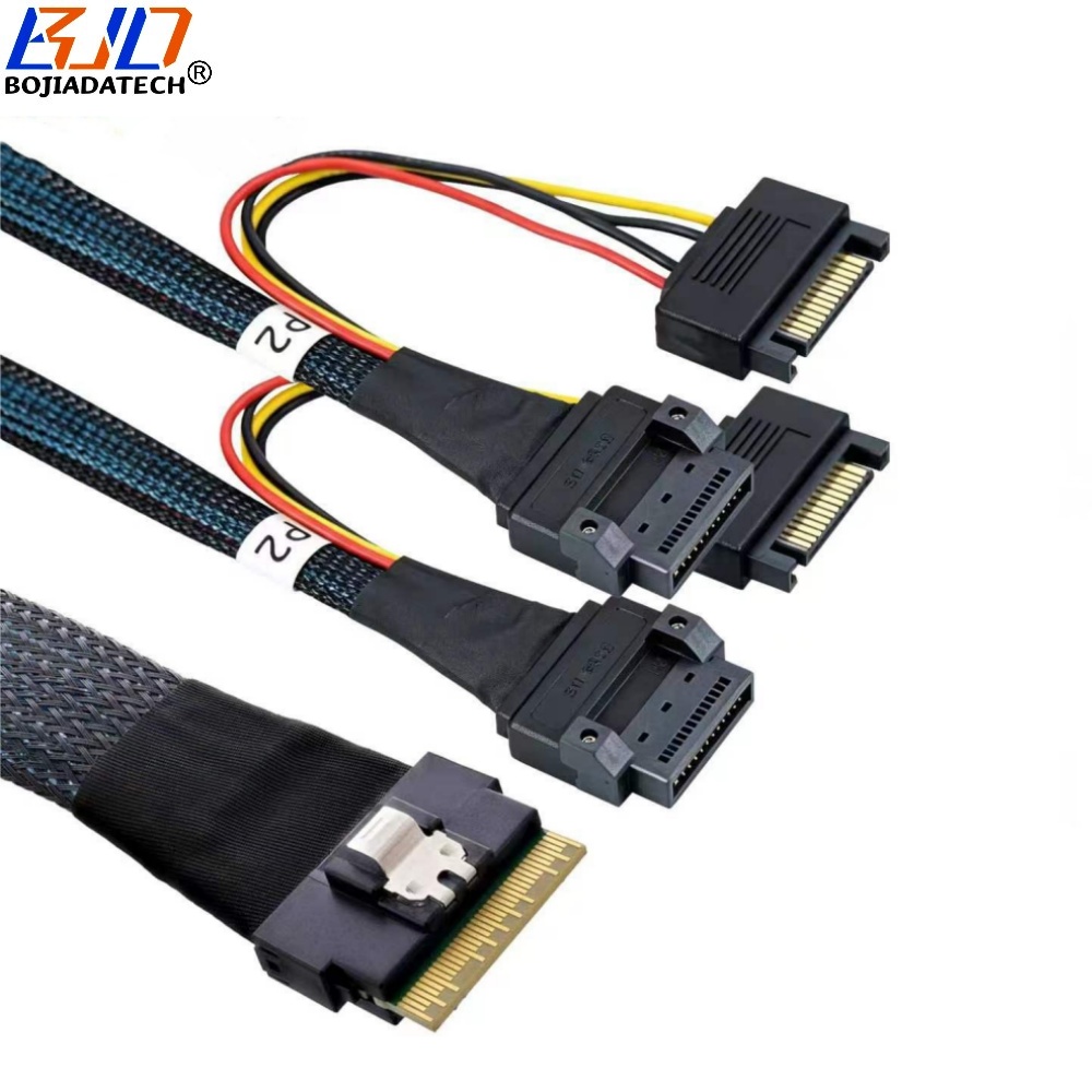 Slimline SFF-8654 8i to 2 * GEN-Z 1C 56PIN Connector Server Data Extension Cable With SATA 15PIN Power 50CM 80CM