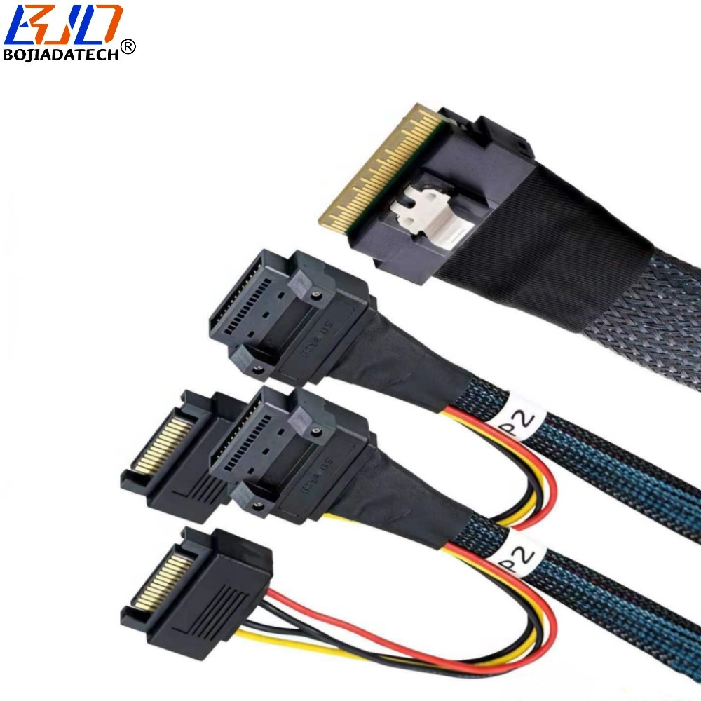 Slimline SFF-8654 8i to 2 * GEN-Z 1C 56PIN Connector Server Data Extension Cable With SATA 15PIN Power 50CM 80CM