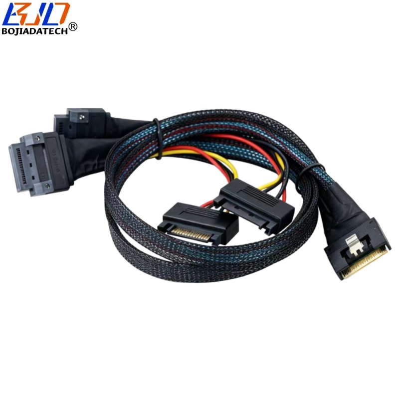 Scoop-Proof Slimline SFF-8654 8i 74PIN to 2 * GEN-Z 1C 56PIN Server Data Extension Cable 50CM 80CM with SATA 15PIN Power
