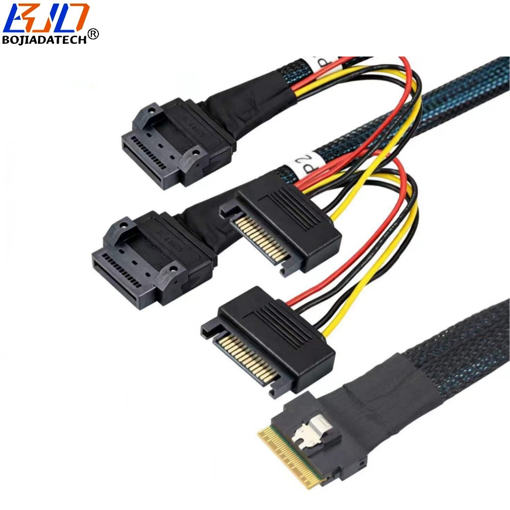 Slimline SFF-8654 8i to 2 * GEN-Z 1C 56PIN Connector Server Data Extension Cable With SATA 15PIN Power 50CM 80CM