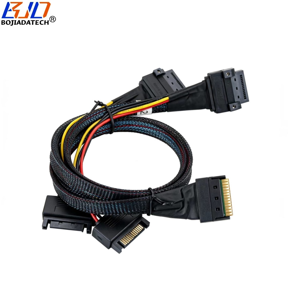 Scoop-Proof Slimline SFF-8654 8i 74PIN to 2 * GEN-Z 1C 56PIN Server Data Extension Cable 50CM 80CM with SATA 15PIN Power
