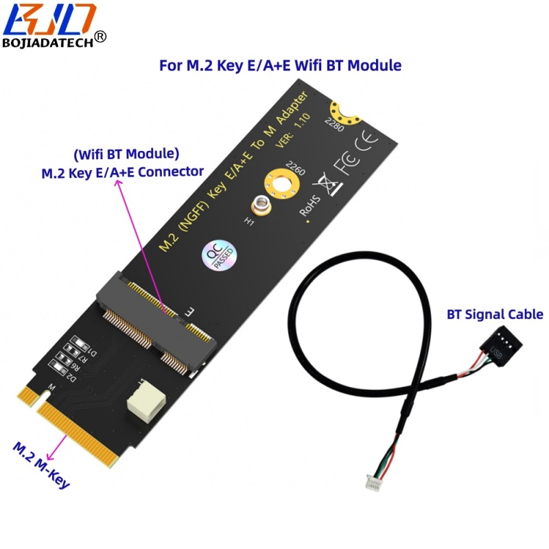 NGFF M.2 Key-M Interface To Key E/A+E Connector Wireless Adapter Card With BT Signal Cable For WiFi Module