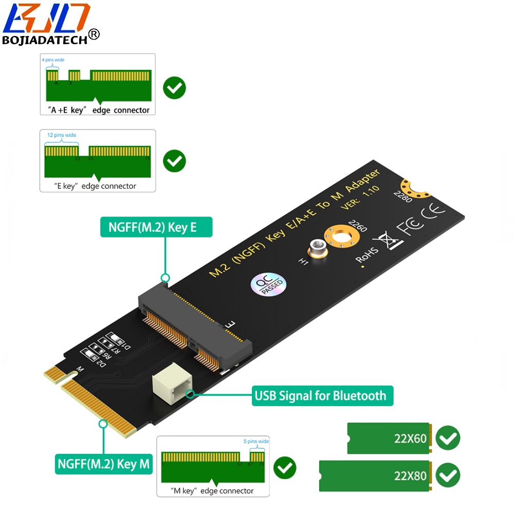 NGFF M.2 Key-M Interface To Key E/A+E Connector Wireless Adapter Card With BT Signal Cable For WiFi Module