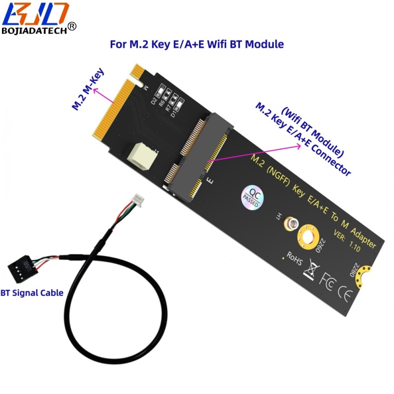NGFF M.2 Key-M To Key E/A+E Connector Wireless Adapter Card With BT Signal Cable For Intel AX200 AX210 9260AC WiFi Module