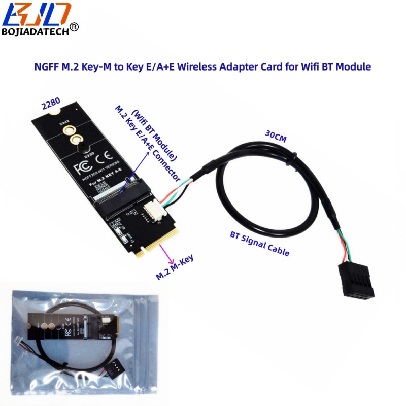 M.2 M-Key Interface to NGFF A+E Key Connector Wireless Adapter Card Signal Cable for WiFi BT Module