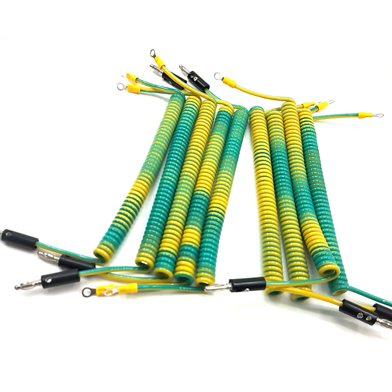 green-yellow wire spring cable with lug