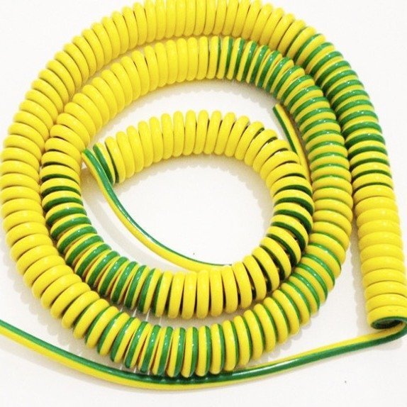 Custom PU/PUR/TPU Spring Wire Cable, low temperature resistant, new energy flame-retardant Spiral Cable, minus 40 degrees Celsius, spring grounding wire power cord, yellow green dual color wire