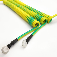 Custom PU/PUR/TPU PU spring wire cable, spiral spring wire, yellow green dual color wire, anti-static grounding earth wire