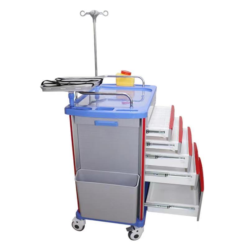 Emergency trolley for hospital use five drawers multi-purpose all-in-one trolley With an IV stand