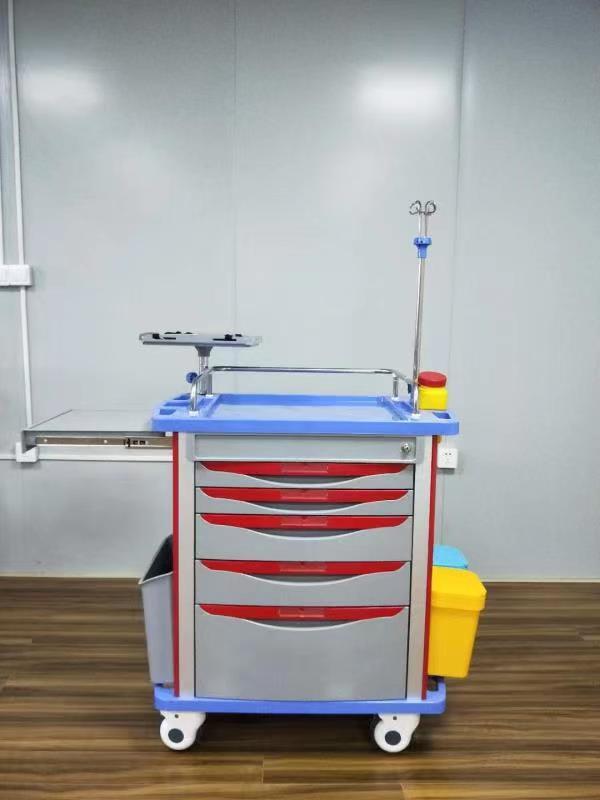 Emergency trolley for hospital use five drawers multi-purpose all-in-one trolley With an IV stand