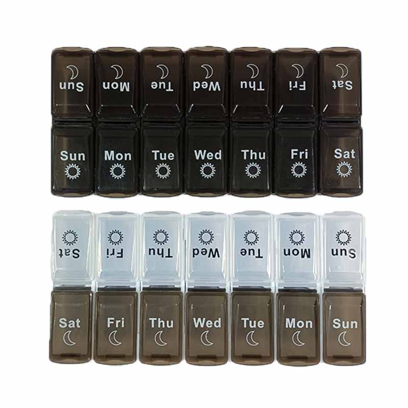 Black and white large storage 7-day pill can be split weekly double row 2 color 14 case