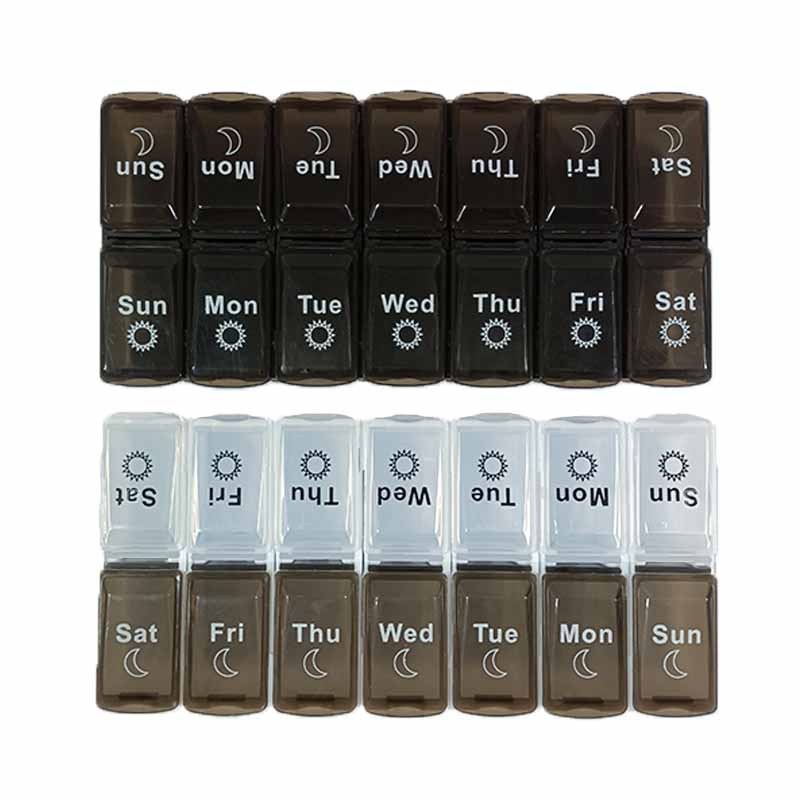 Black and white large storage 7-day pill can be split weekly double row 2 color 14 case