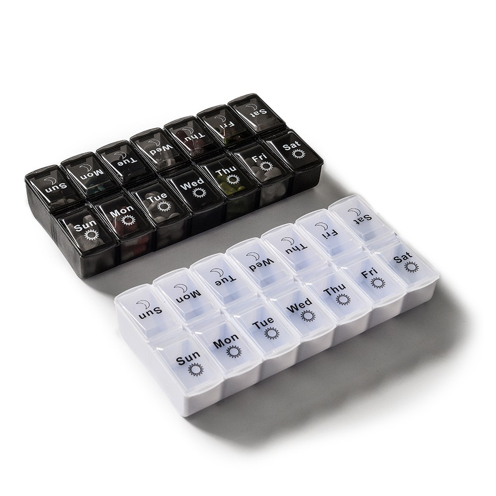 Black and white large storage 7-day pill can be split weekly double row 2 color 14 case