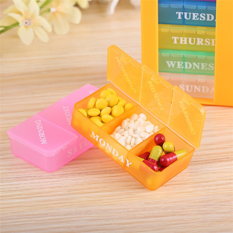 Rainbow color 7 day Plastic Pill Box 21 box Square pill box/plastic box