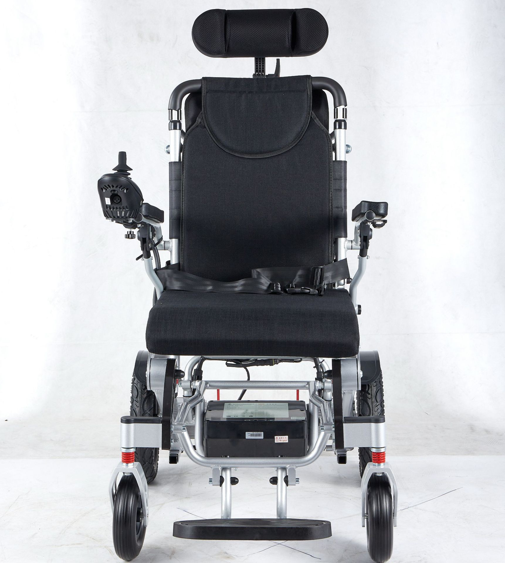Four wheel light aluminum alloy frame folding back adjustable lithium electric wheel chair