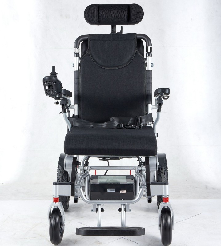 Four wheel light aluminum alloy frame folding back adjustable lithium electric wheel chair