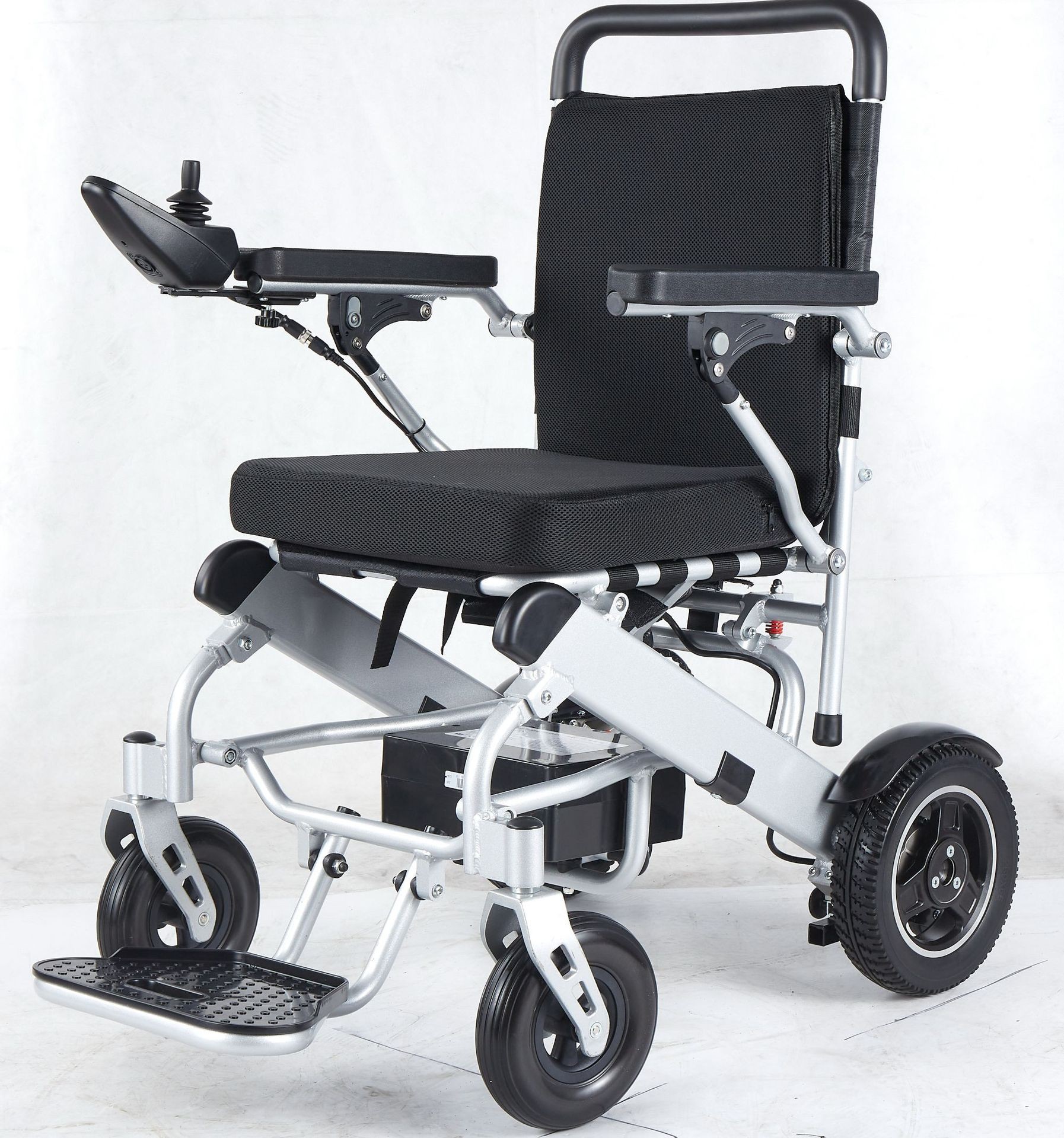 Lightweight aluminum alloy frame folding ten inch rear wheels lithium electric brushless motor electric wheel chair