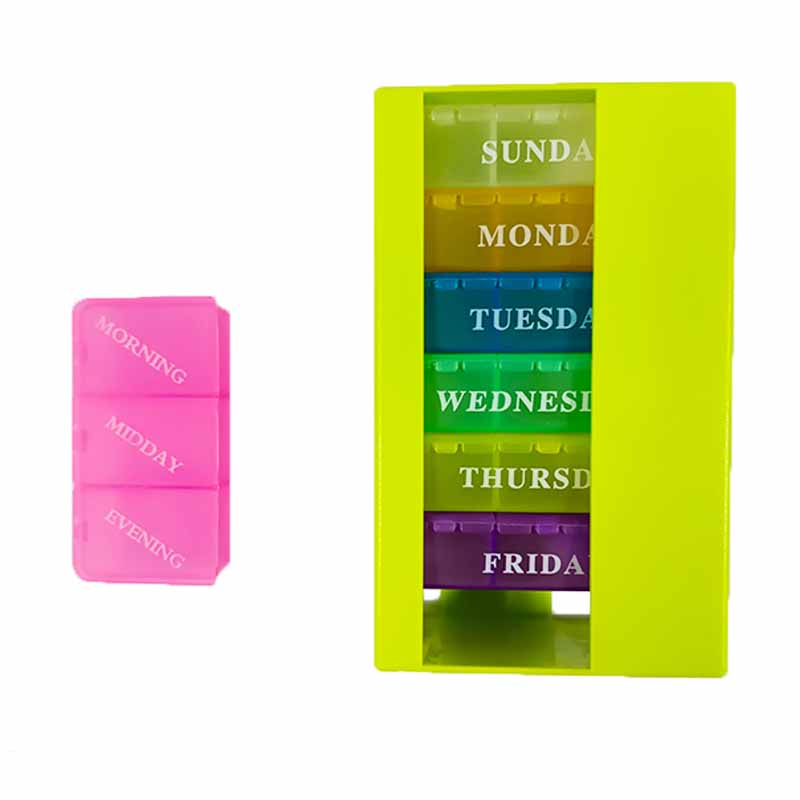 Rainbow color 7 day Plastic Pill Box 21 box Square pill box/plastic box