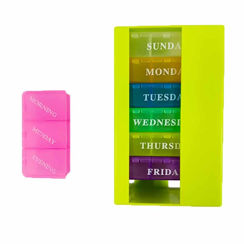 Rainbow color 7 day Plastic Pill Box 21 box Square pill box/plastic box