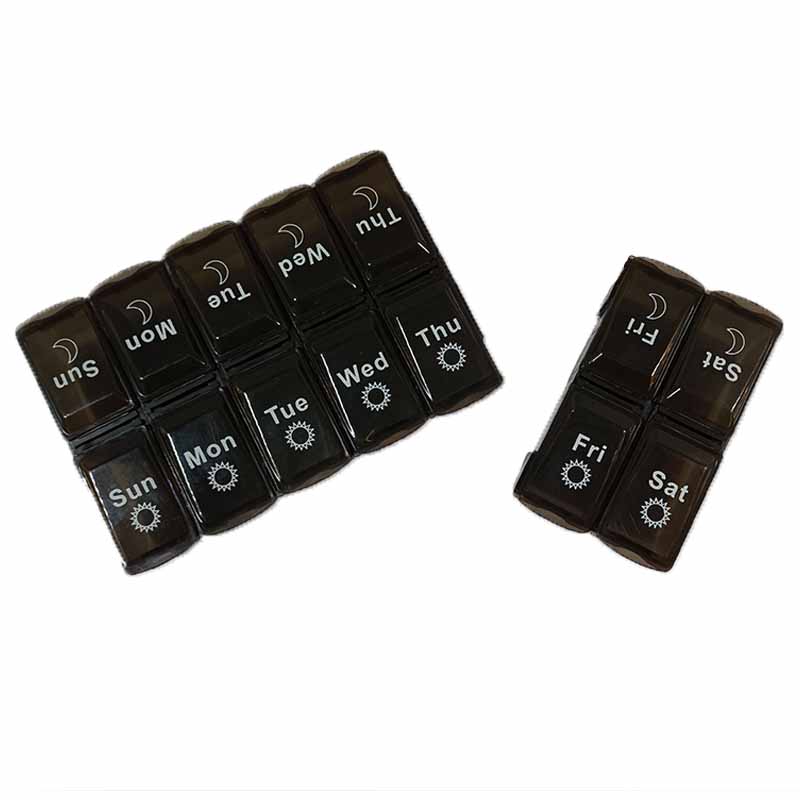 Black and white large storage 7-day pill can be split weekly double row 2 color 14 case