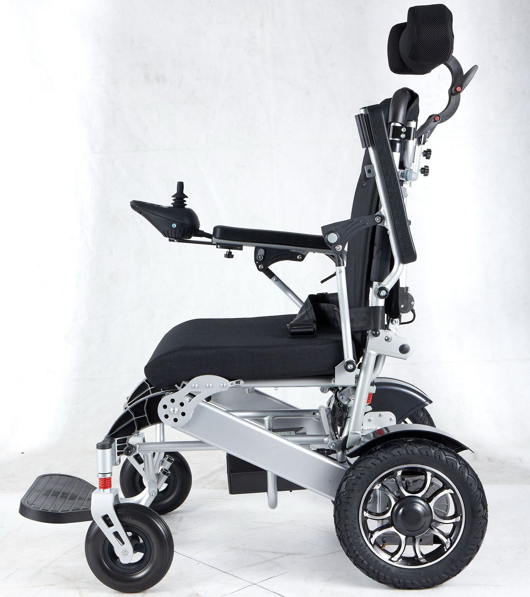 Four wheel light aluminum alloy frame folding back adjustable lithium electric wheel chair