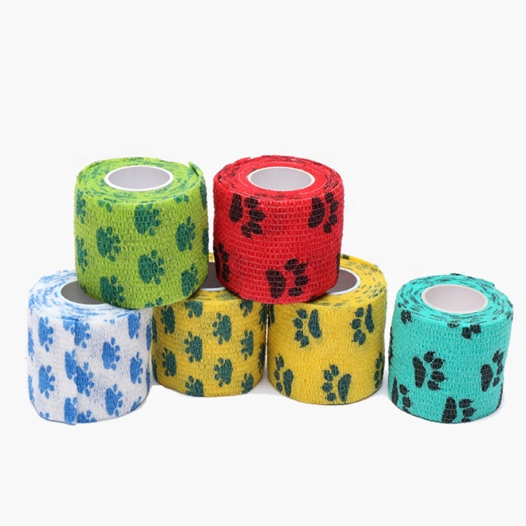 Customized Printing Animal Dog Cohesive Bandage Non Woven Self-adhesive High Elastic Pet Bandage