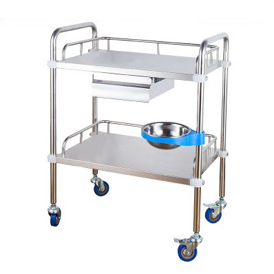 Two layer hospital dressing trolley with one drawer