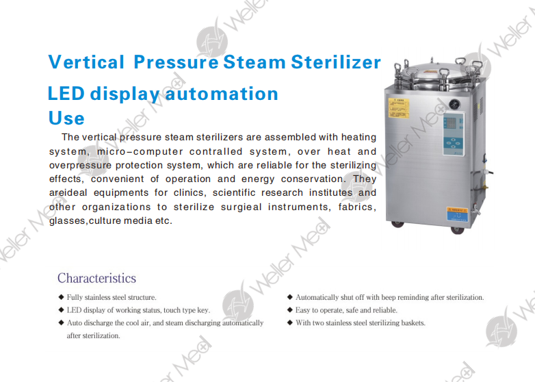 Vertical Pressure Steam Sterilizer LED display automation Use