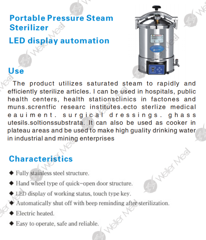 Portable Pressure Steam Sterilizer LED display automation