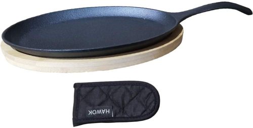 HAWOK Cast Iron Fajita Plate Sizzler Pan Set With Bamboo Tray