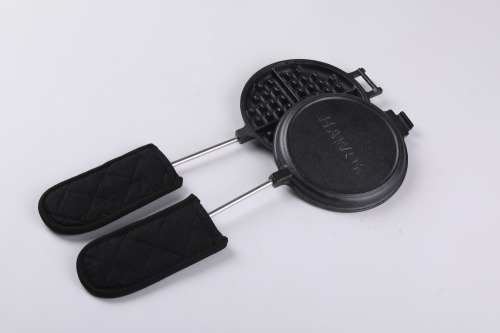 HAWOK Cast Iron Waffle Heart and round Shape Maker with Handle Hoder and Basting Brush