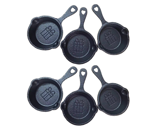 HAWOK Cast Iron Mini Skillet with wishing card gift bag DIA. 2.75 inch Set of 6 Black