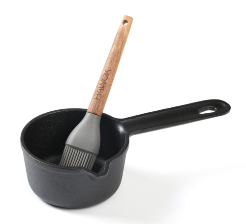 HAWOK Cast Iron Mini Serving Bowl Dia 4.7 inch with Bamboo Tray