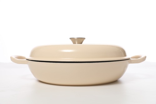 HAWOK Enameled Cast Iron Covered Casserole braiser With Steel Knob and Loop Handles, 3.4 Litre 3.5 Quart round, Oyster White