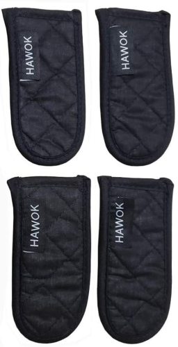 HAWOK Temperature Hot Catton Cast Iron Skillet Handle Holders Mitts Pot Holder Handle Covers Set of 4,Black