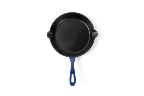 HAWOK 10in cast iron enmaeled skillet pan,blue/red round pan