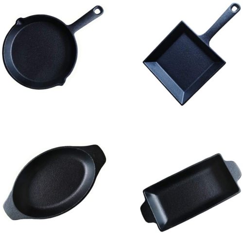 HAWOK Cast Iron Mini Serving Bowl Dia 4.7 inch with Bamboo Tray set of 6…,Cast  iron mini round pan