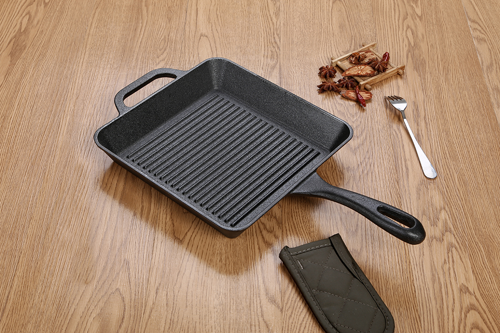 HAWOK Cast Iron 11 Inch Square Cast Iron Grill Pan. Ribbed 11-Inch Square  Cast Iron Grill Pan with Dual Handles.,cast iron skillet